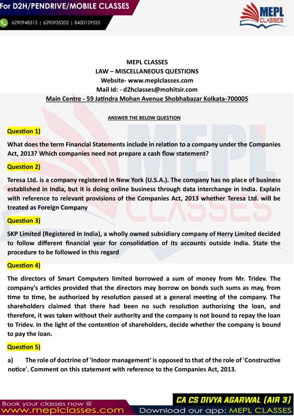 Some important exam oriented questions of corporate law 