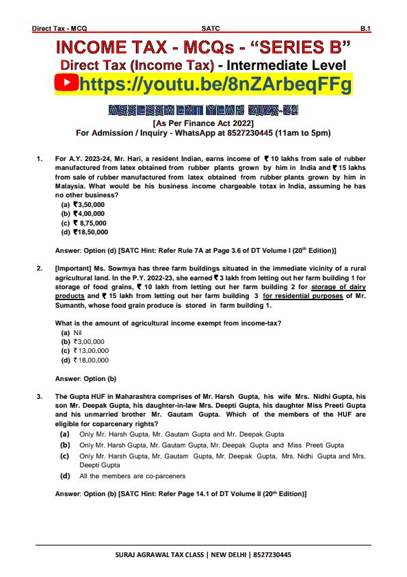 Direct tax imp MCQS series ( must refer may 24 exam ) 