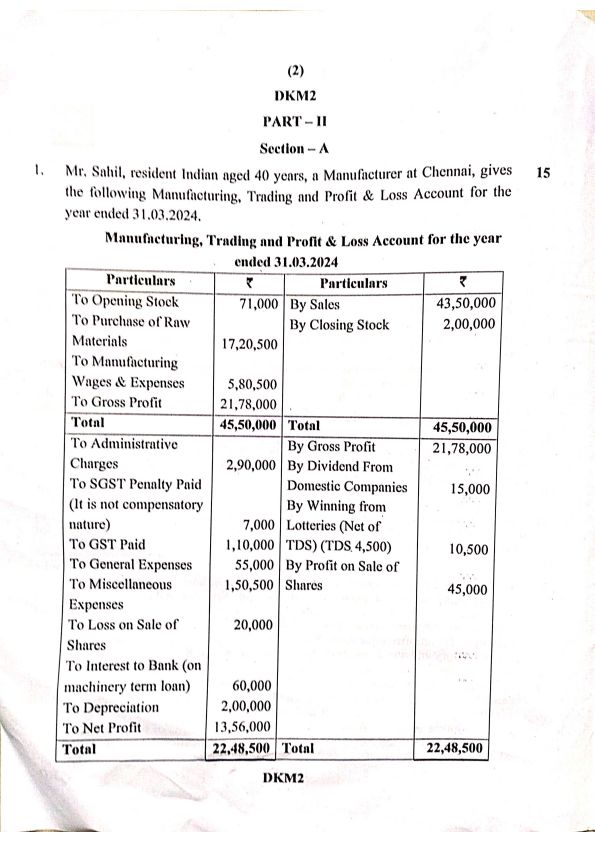 Inter TAXATION question paper MAY 2024