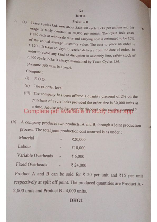 COSTING QUESTION PAPER ( MAY 24 ) 