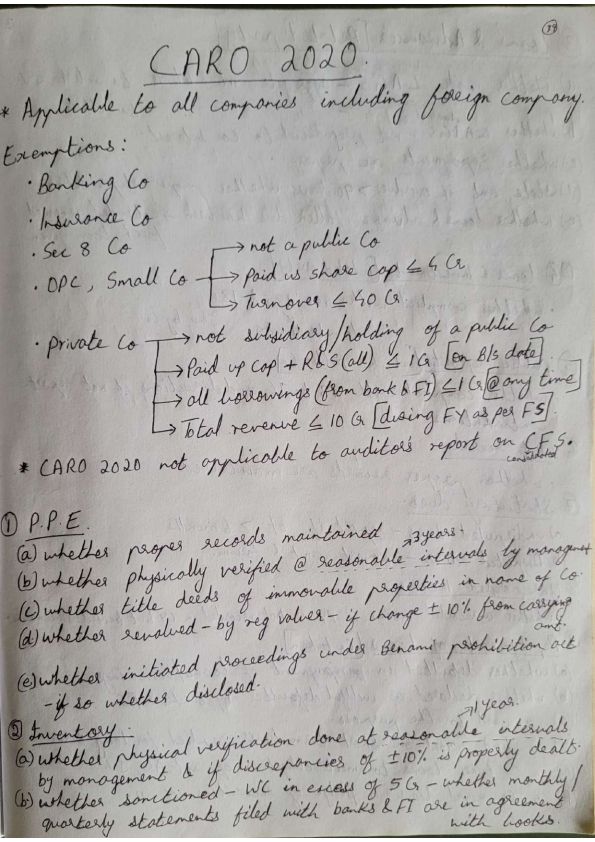 CARO 2020 handwritten short note for quick recap applicable for May 24, Nov 24 CA Inter