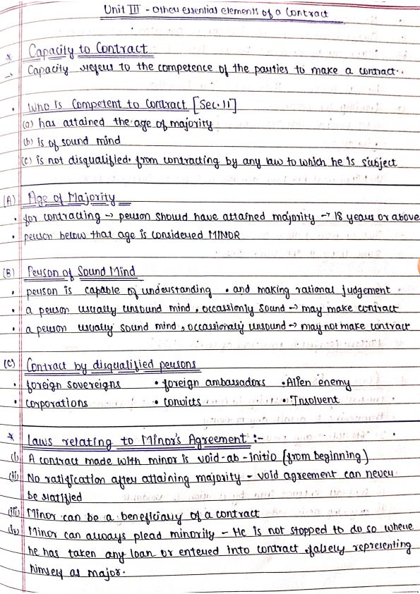 Notes of The Indian Contract Act [Unit 3] : )