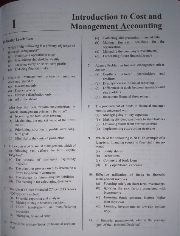 MCQ'S for Introduction to Cost and Management Accounting
Dm me for the answers 