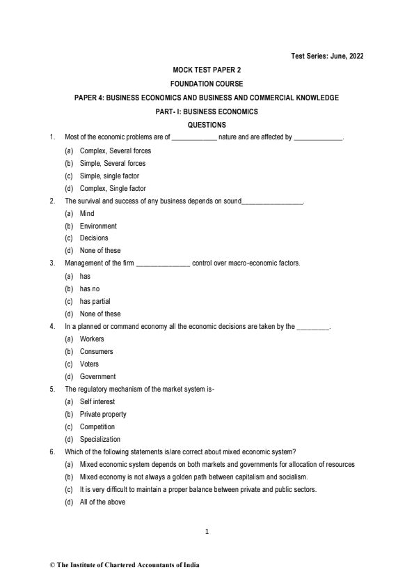 Business economics MCQ 