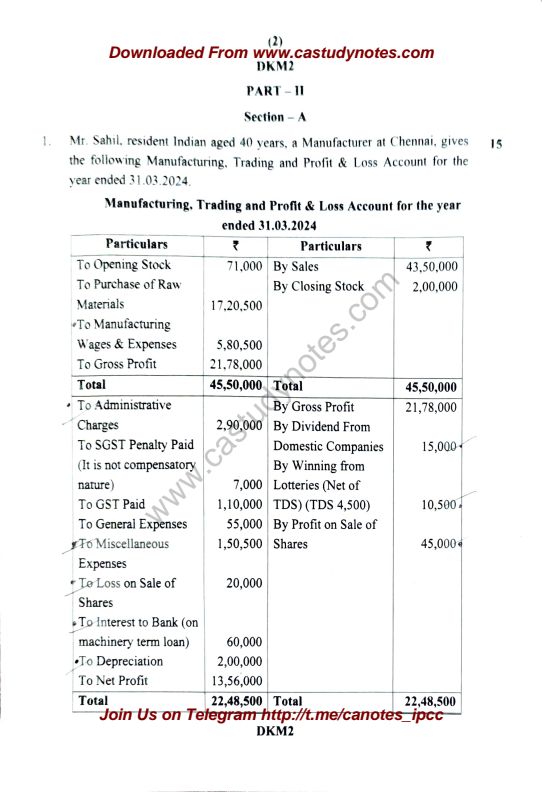 CA INTERMEDIATE TAXATION QUESTION PAPER  OF MAY 24 EXAMINATION 