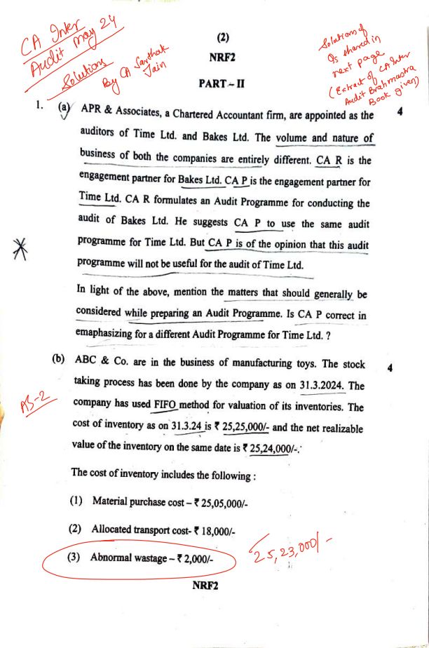 CA Inter- Solution of May 24 Question Paper. Question paper and solution.?