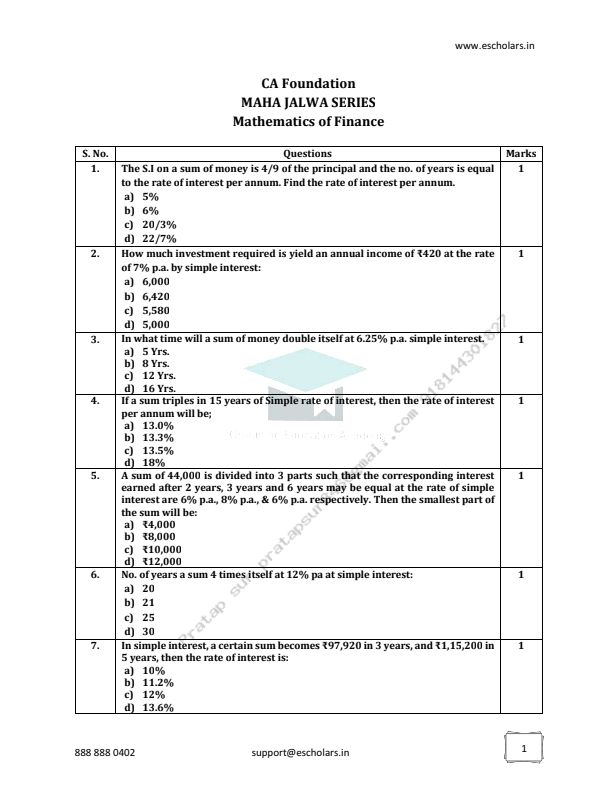 Maths of finance extra questions 