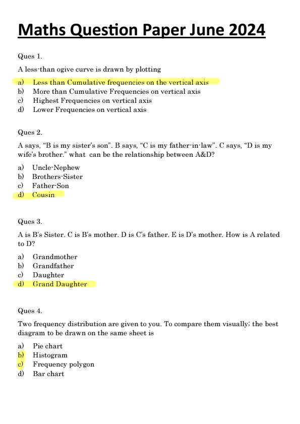 CA FOUNDATION June 2024 Attempt Quantitative Aptitude Questions with solutions by Unknown. Check Your Answers for more confidence ??