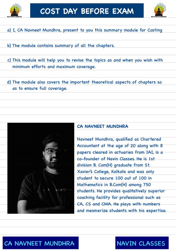 Costing summary book by Navneet Mundra sir