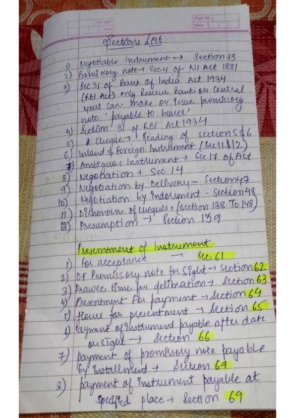 All sections of negotiable instrument Act 1881