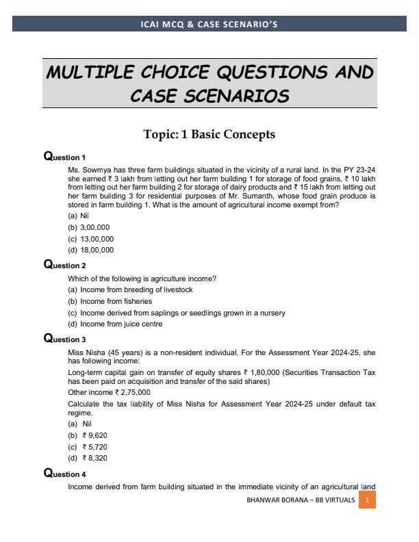 Direct Tax MCQs with case scenarios by  Bhanwar Borana