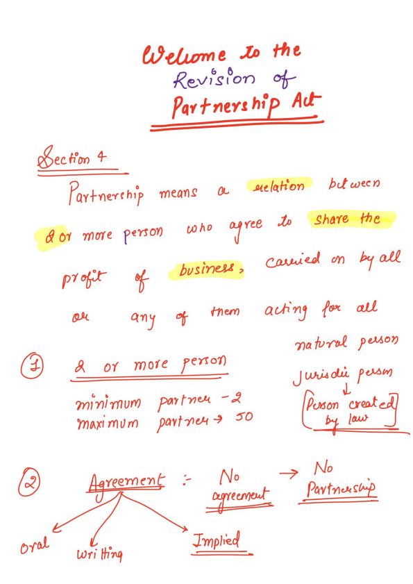 Indian partnership act (ca foundation) handwritten notes