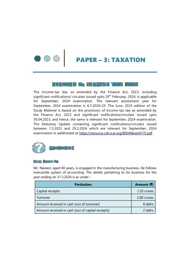 CA INTER SEP 2024 RTP
PAPER 3: TAXATION 