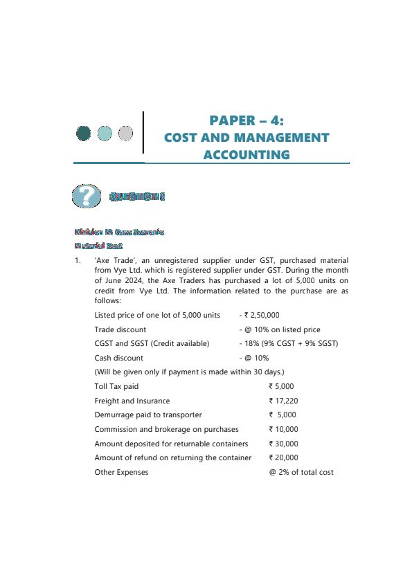 CA INTER SEP 2024 RTP
PAPER 4:  COST AND MANAGEMENT ACCOUNTING 