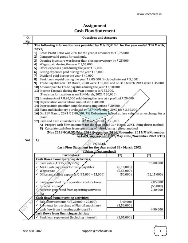 Perfect practise Book Cashflow statement questions and solutions 