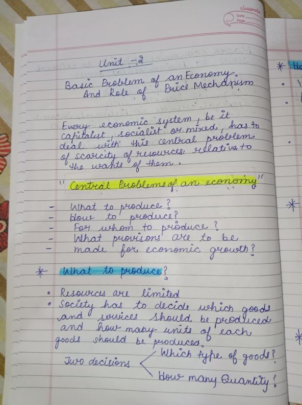 Chapter 1 unit 2 "Basic problem of an economy and role of price mechanism"