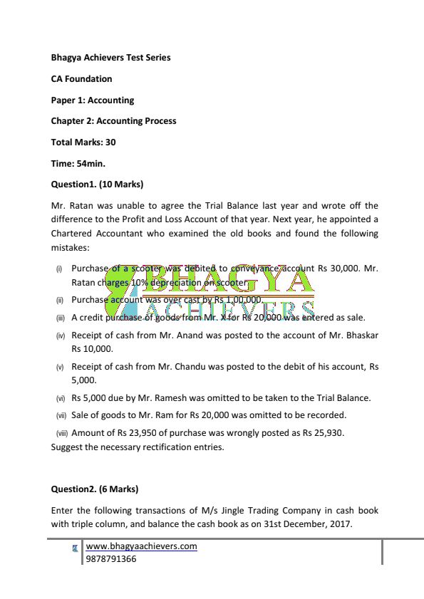 Accounts ch 2 test series 