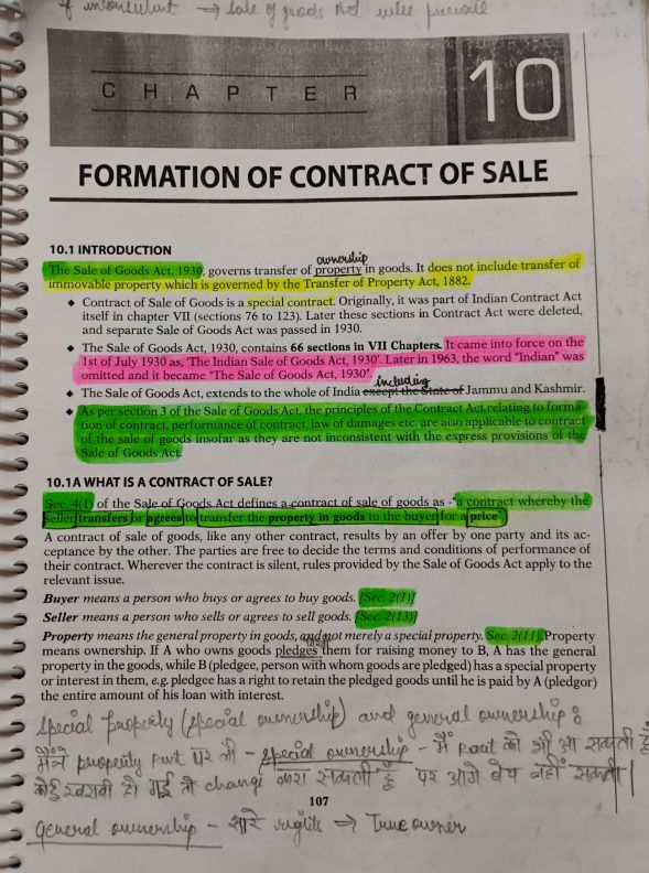 Chapter 2 (Unit 1 Formation of Contract of Sale) Of Law

These Short notes will help u to recall ur concepts