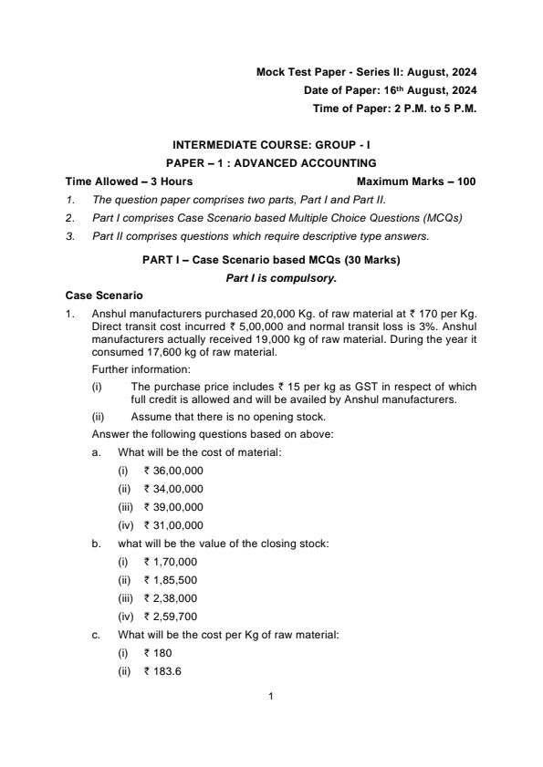 Sep-24: MTP Series-ii 
Paper -1: Advance Accounting !!! 