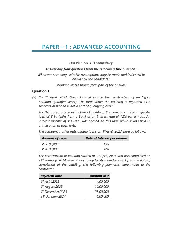 Suggested Answer by ICAI of May 2024 Intermediate Examination (Group1)