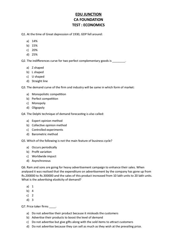 Full economic ca foundation new syllabus mock test
