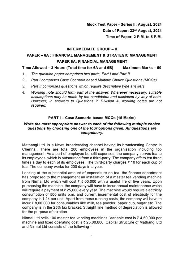 Sep-24: MTP SERIES-II 
Paper-6: FM & SM !!! 