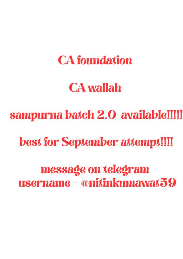 Ca wallah batch available!!!! Sampurna 2.0 
Massage me - telegram - @Nitinkumawat59