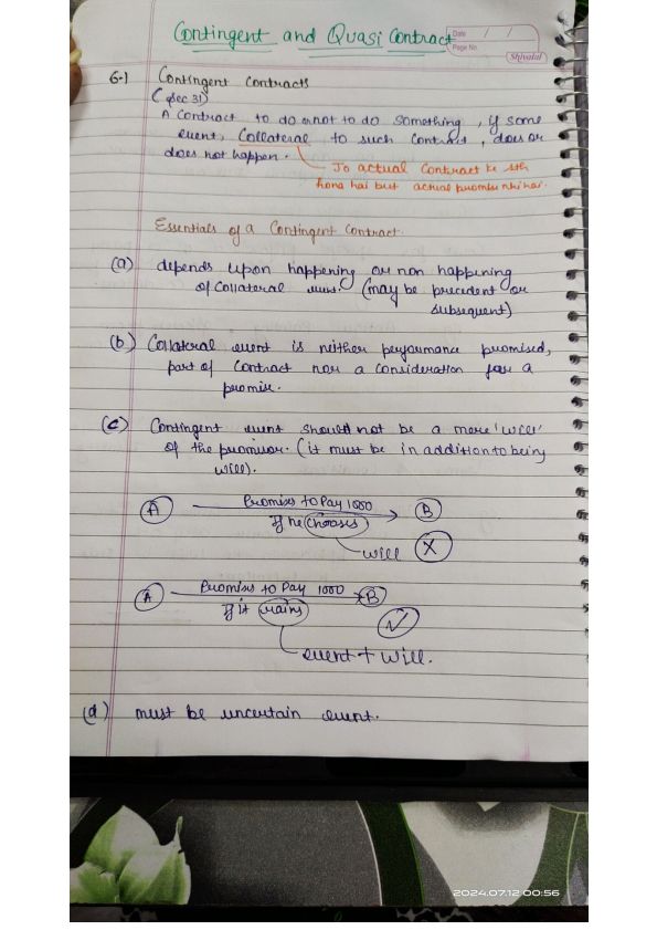 Handwritten notes Indian contract act 