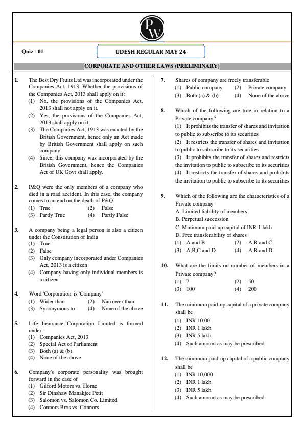 Law MCQ by pwc