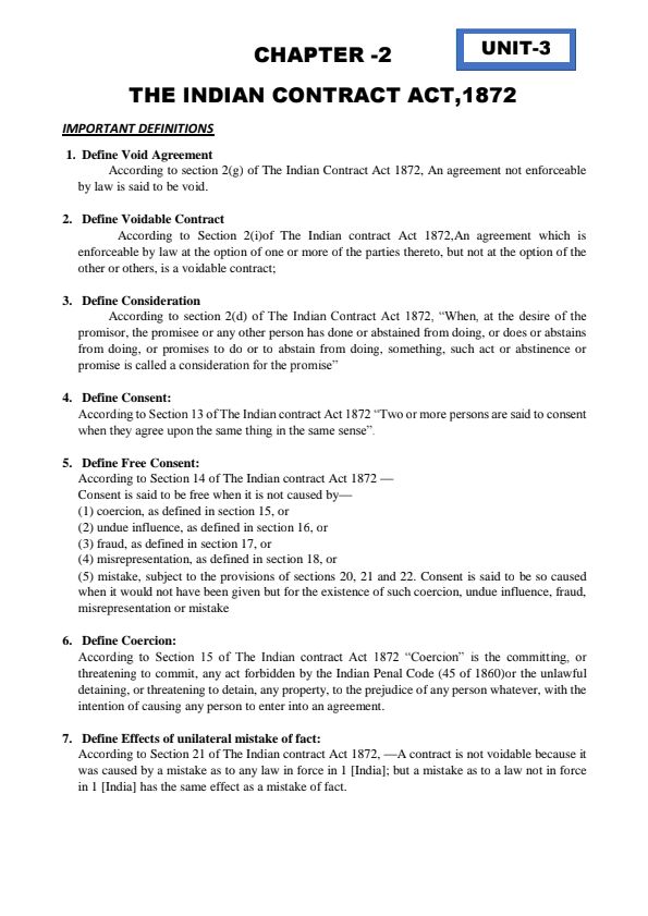 Indian contact act 
Unit 3