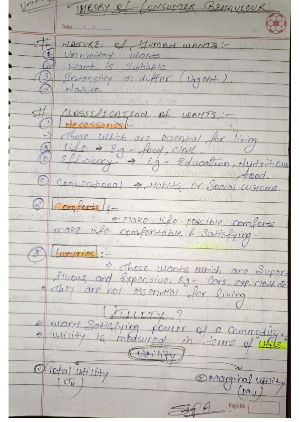 Ch-2 ,UNIT-2 : Theory of Consumer Behaviour. (Short notes)