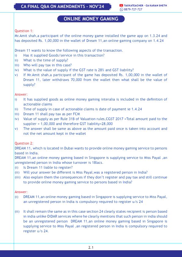 CA Final GST Differential Amendments by ICAI 