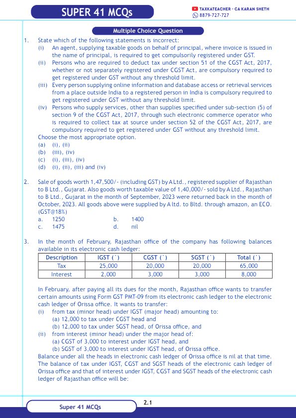 CA Final GST Refunds Notes