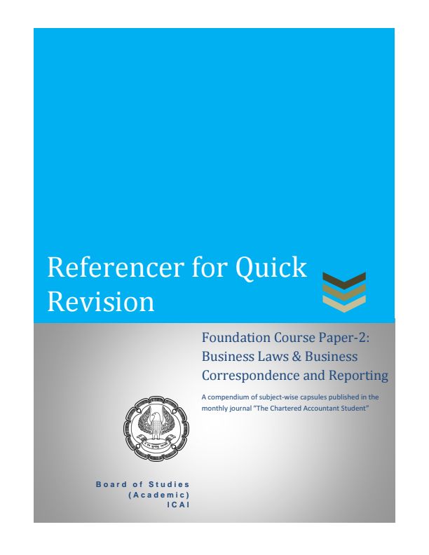 BUSINESS LAW QUICK REVISION NOTES BY ICAI