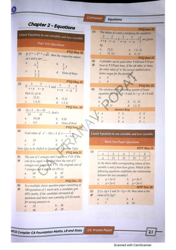 QUANTITATIVE APTITUDE PYQ CHAPTER 2 TO 7