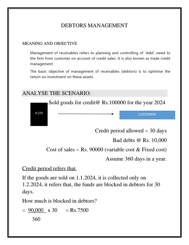 CA inter's , Debtors management, this is a concept of Debtors management ( sum based approach ), if you go through the notes step by step you can get a clear cut idea about how to work out a problems, and its not a theory its a theory of concept to approach the practical sums! If any query contact me!