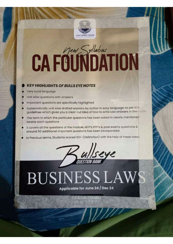 Bull's Eye Business Laws Question Bank For CA Foundation 