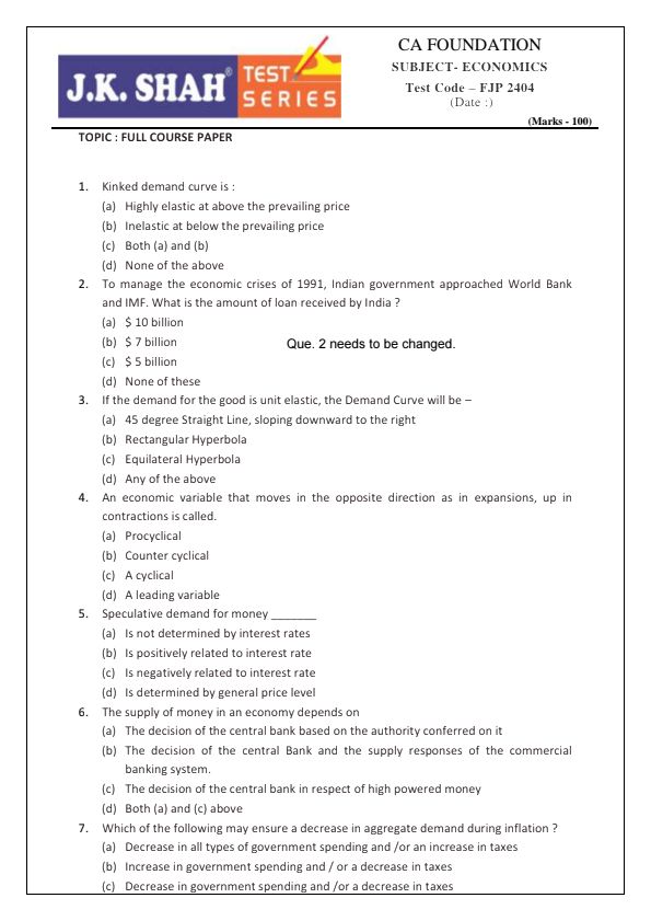 Mock Test Paper For September 24