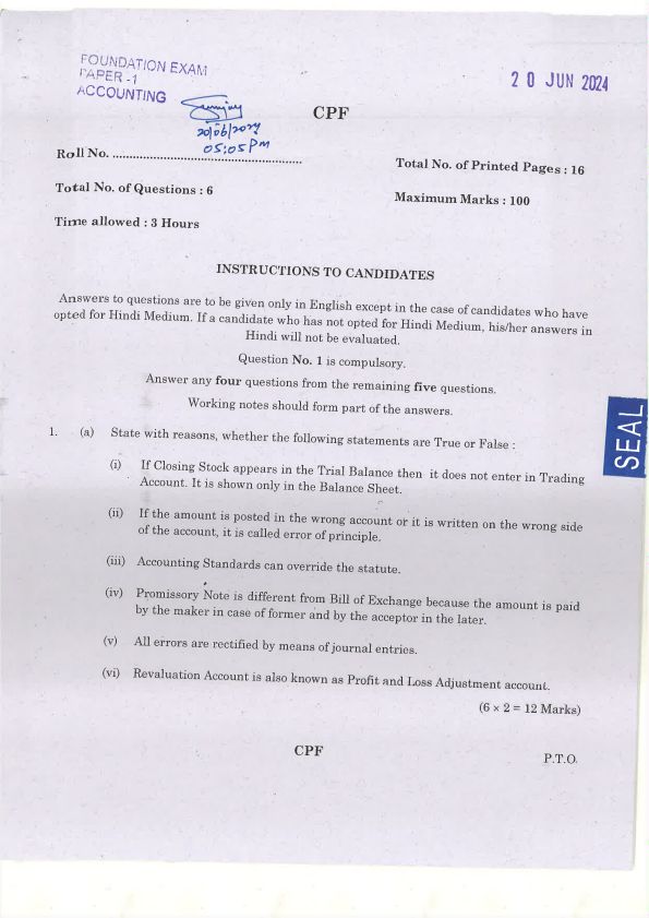 RTP (Revision Test Paper) By ICAI For Sep 2024