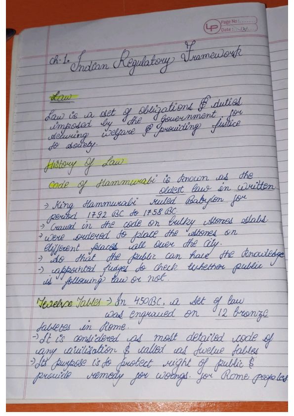 Handwriting notes for Ca Foundation 
Ch=1 
INDIAN REGULATORY FRAMEWORK 
