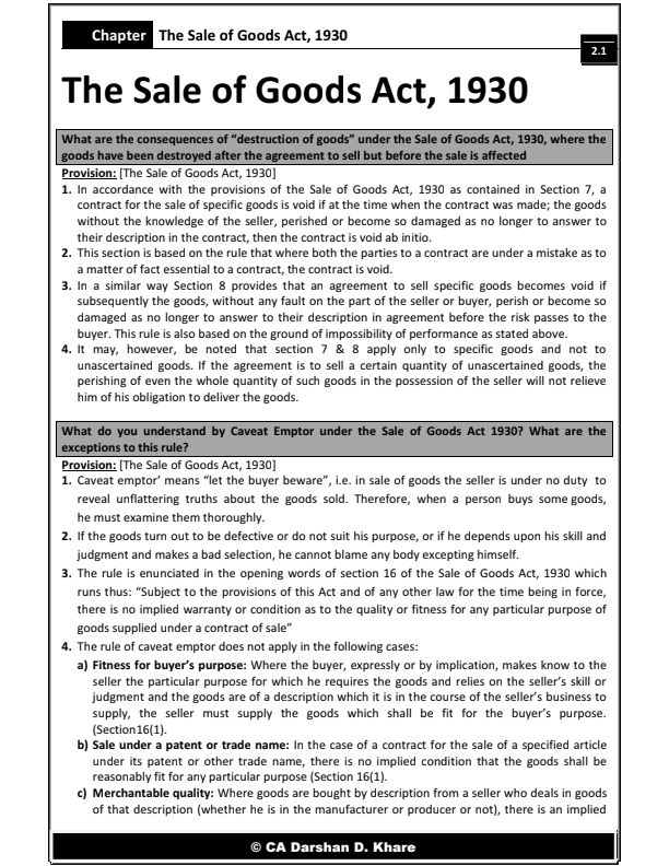 Sales of goods act important questions 