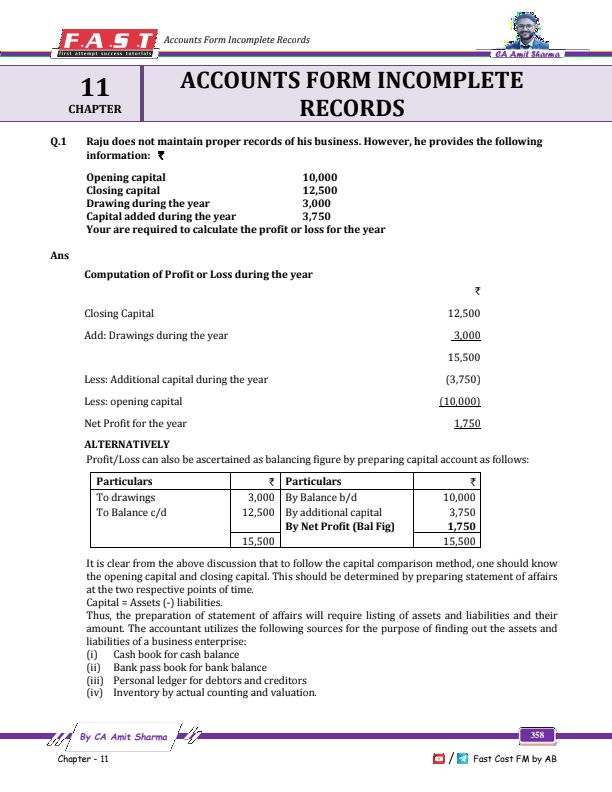 Question bank Single entry accounting for ca foundation 