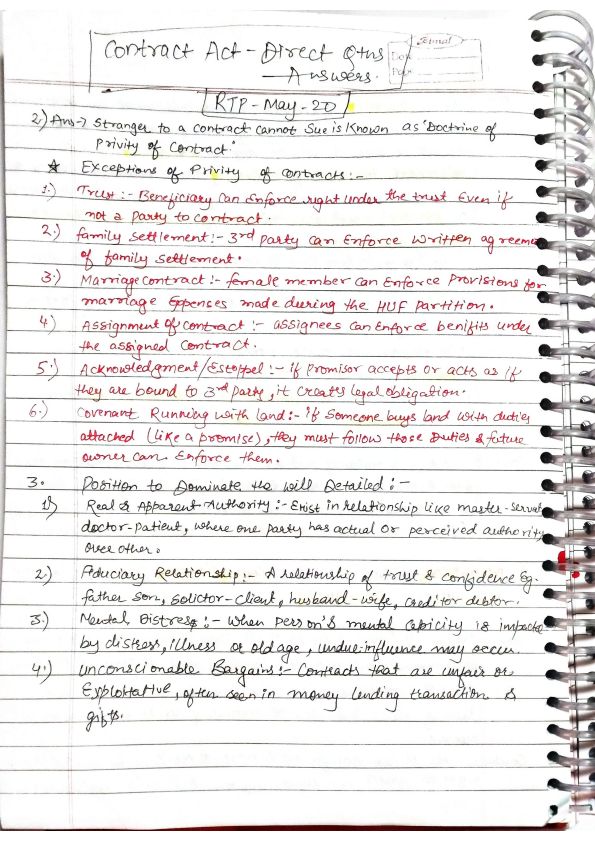 Contract Act-Direct qtns -Answers keyword