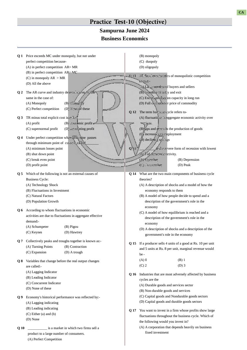Economics full 100 marks test