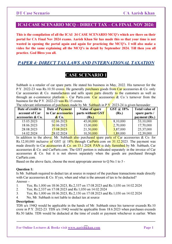 34 Case Scenarios With Annotations By CA Arish Khan 