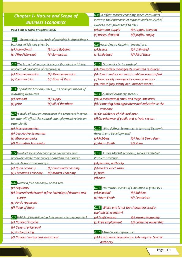 Microeconomics MCQ Practice Questions By CA Harshad Jaju 