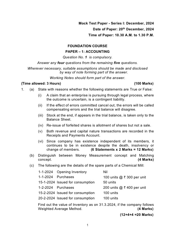 Accounts BRS Practice Questions with Solutions