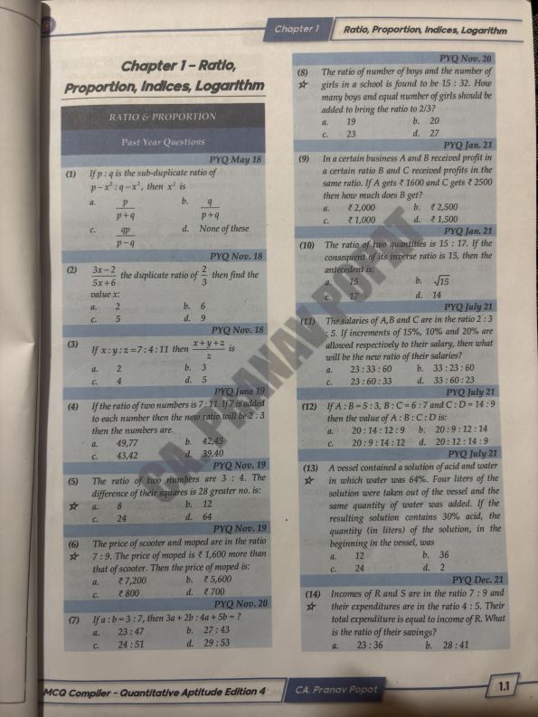 Ratio, Proportion, Indices and Logarithm MCQs by Pranav Popat Sir 