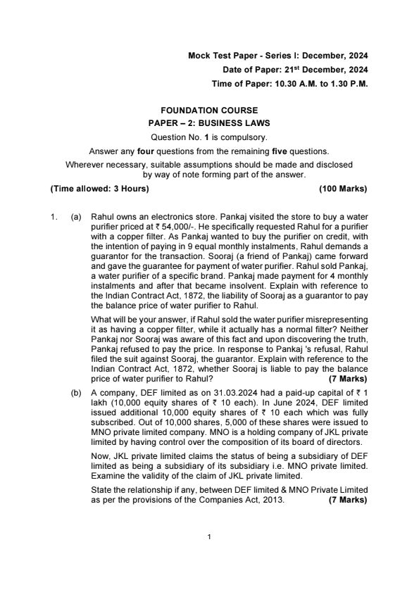 Business Laws MTP January 2025 Uploaded by ICAI 