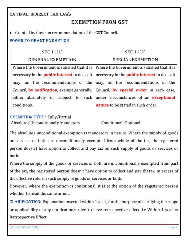 CA Foundation GST Important Circulars/Notifications 